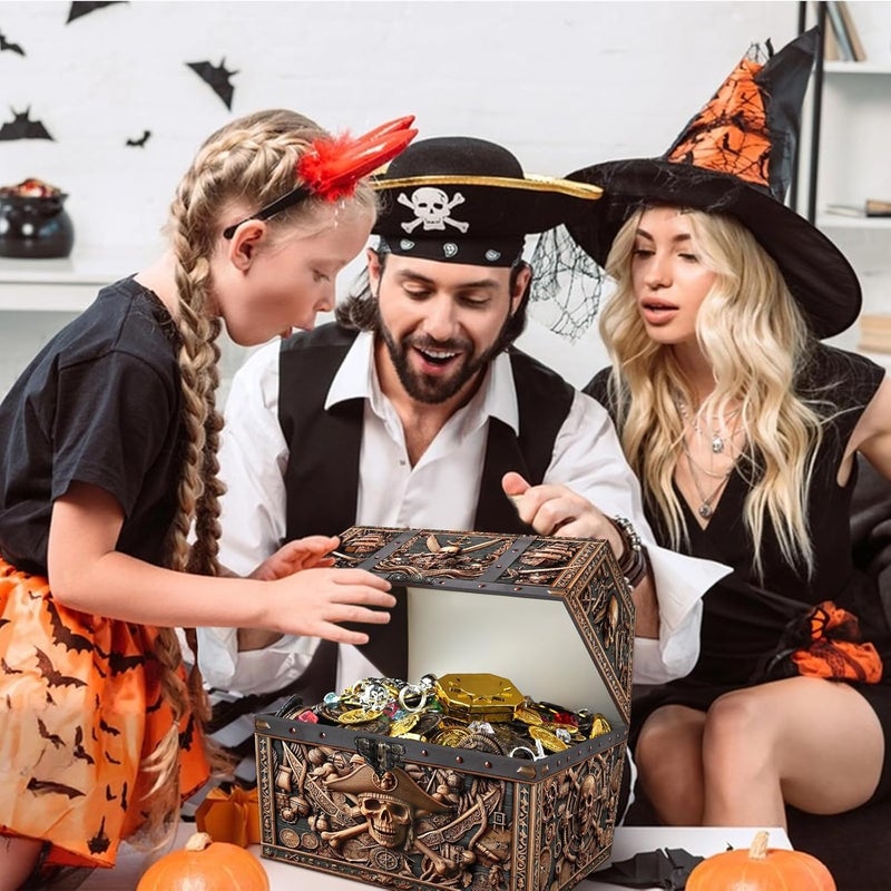 PETCEE Pirate Skull Treasure Box - 9x9.3x8 Large Pirate Treasure Chest for Classroom Chirstmas Treasures Box Rewards Chest Toys and Storage Perfect Classroom Treasures Boxes for Students - Image 4